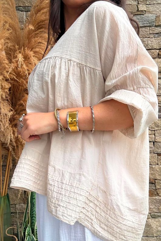 Prairie Pintuck Cotton Smock Stone